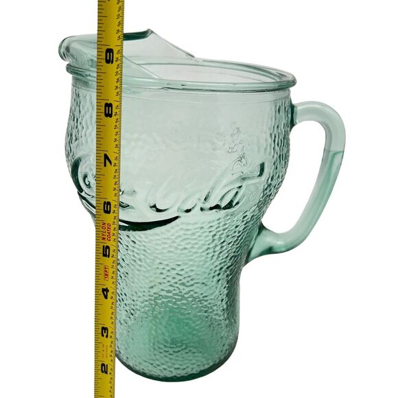Coca Cola Pitcher 64 oz Fluted Ice Spout Vintage 70s Green Heavy Pebbled Glass - Picture 11 of 11